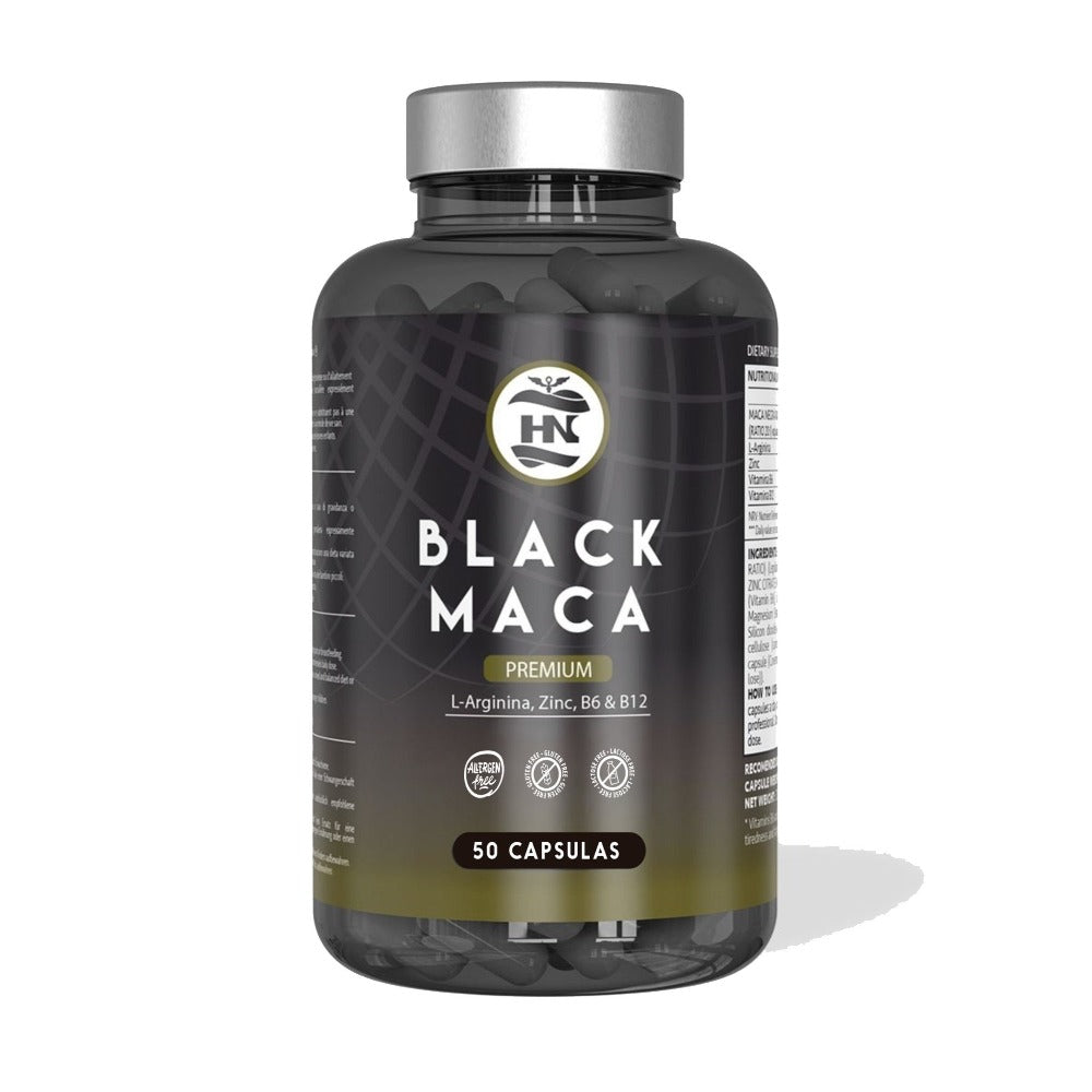 HN Maca Negra Andina en Cápsulas con Vitaminas B6, B12 y Zinc – Suplemento Alimenticio para Adultos, Formato de 50 Cápsulas Vegetales