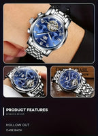 Reloj Mecánico Multifuncional para Hombres, Reloj Deportivo de Moda para Hombres con Carga Automática, Reloj con Parte Posterior Abierta, Regalos de Vacaciones, Sin Batería