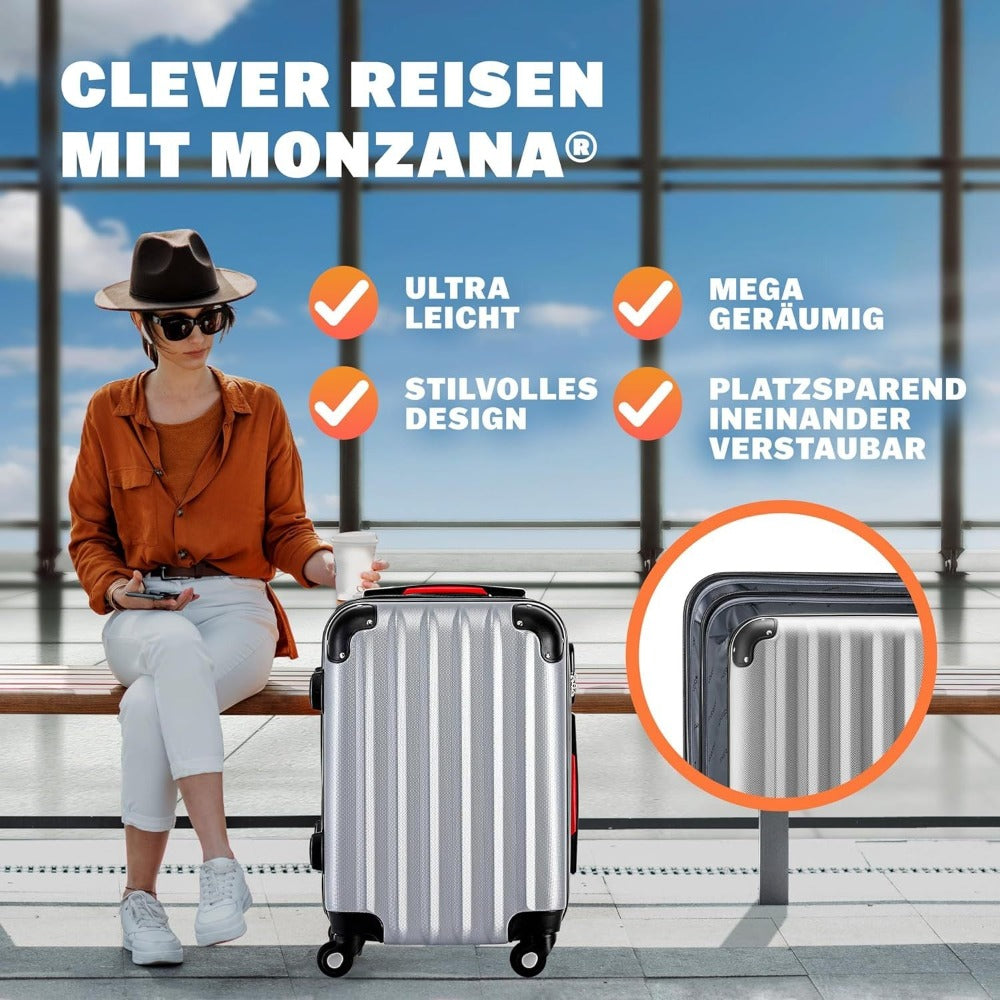 MONZANA® Maleta Rígida Baseline XL Color Negro Equipaje de viaje 90L peso 3,5Kg con ruedas 360° trolley 2 asas valija