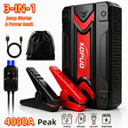 Arrancador portátil de batería de coche KOPUO 6000A - Herramienta profesional de mecánico automotriz (hasta 8.5L gasolina/7L diésel) Banco de baterías de emergencia de 12V con pinzas de seguridad inteligentes, pantalla LCD, diseño de luz LED ultrabrillant