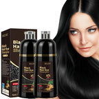 Champú tinte para el cabello 3 en 1 color castaño oscuro, 2 piezas, fórmula herbal natural que cubre el 100 % de las canas para mujeres y hombres, champú de color castaño oscuro de larga duración para teñir en minutos, champú instantáneo para canas de 16.