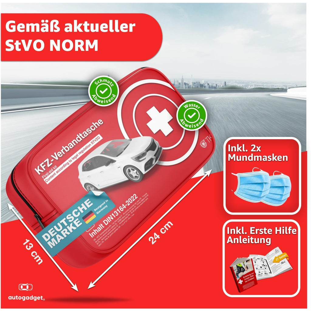 Kit de Primeros Auxilios para Coche TK - 2024 - DIN 13164, Incluye Libro de Instrucciones