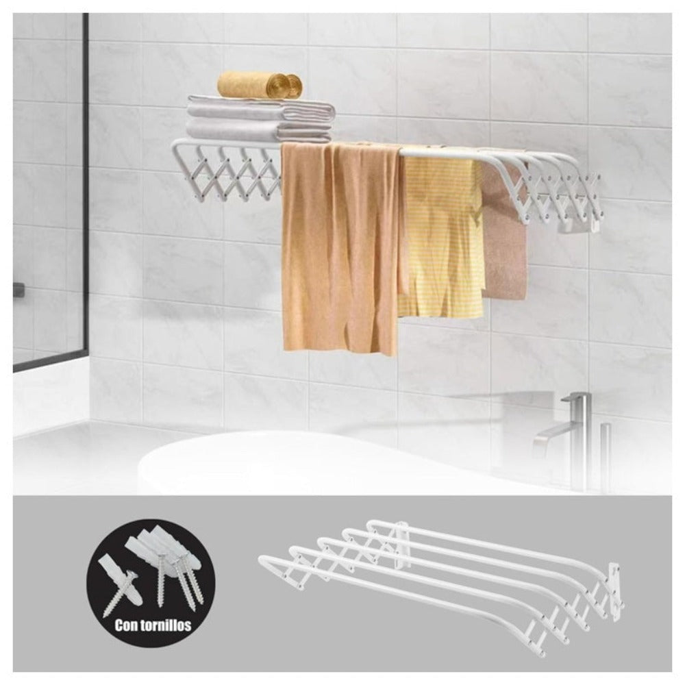 Perchero plegable telescópico blanco para balcón, toallero doméstico, toallero de baño, perchero de pared plegable telescópico, perchero invisible para interior, disponible en varias especificaciones.