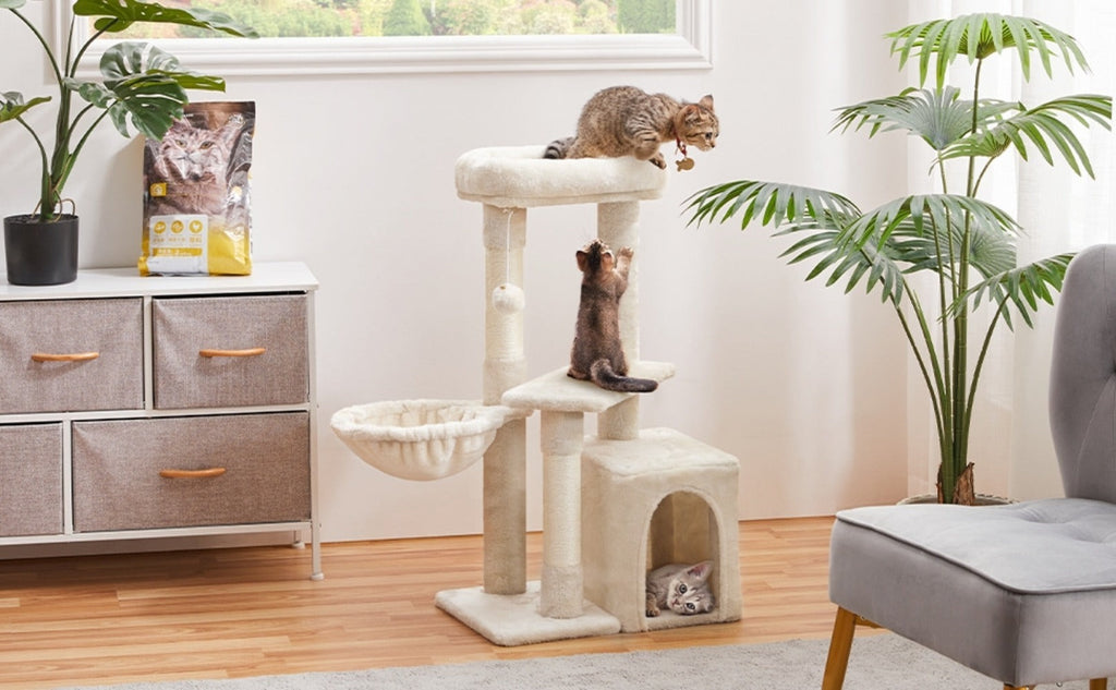 Costoffs Árbol de Gato con Plataforma de Altura de 87 Cm Árbol de Escalada con Cueva Cesta Postes de Sisal