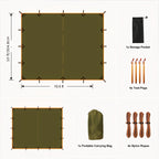 FREE SOLDIER Lona Portátil Defensor para Camping, Tienda o Hamaca Resistente, Esencial para Acampar, Senderismo y Actividades al Aire Libre, 3.05x3.05 Metros, Ideal para 4 o 6 Personas