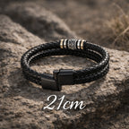 Muñequera de Cuero para Hombre, Brazalete Trenzado Negro con Cierre Magnético de Acero Inoxidable, Regalo para Hombres en el Día de San Valentín, Cumpleaños, 21Cm Adecuado para la Mayoría.