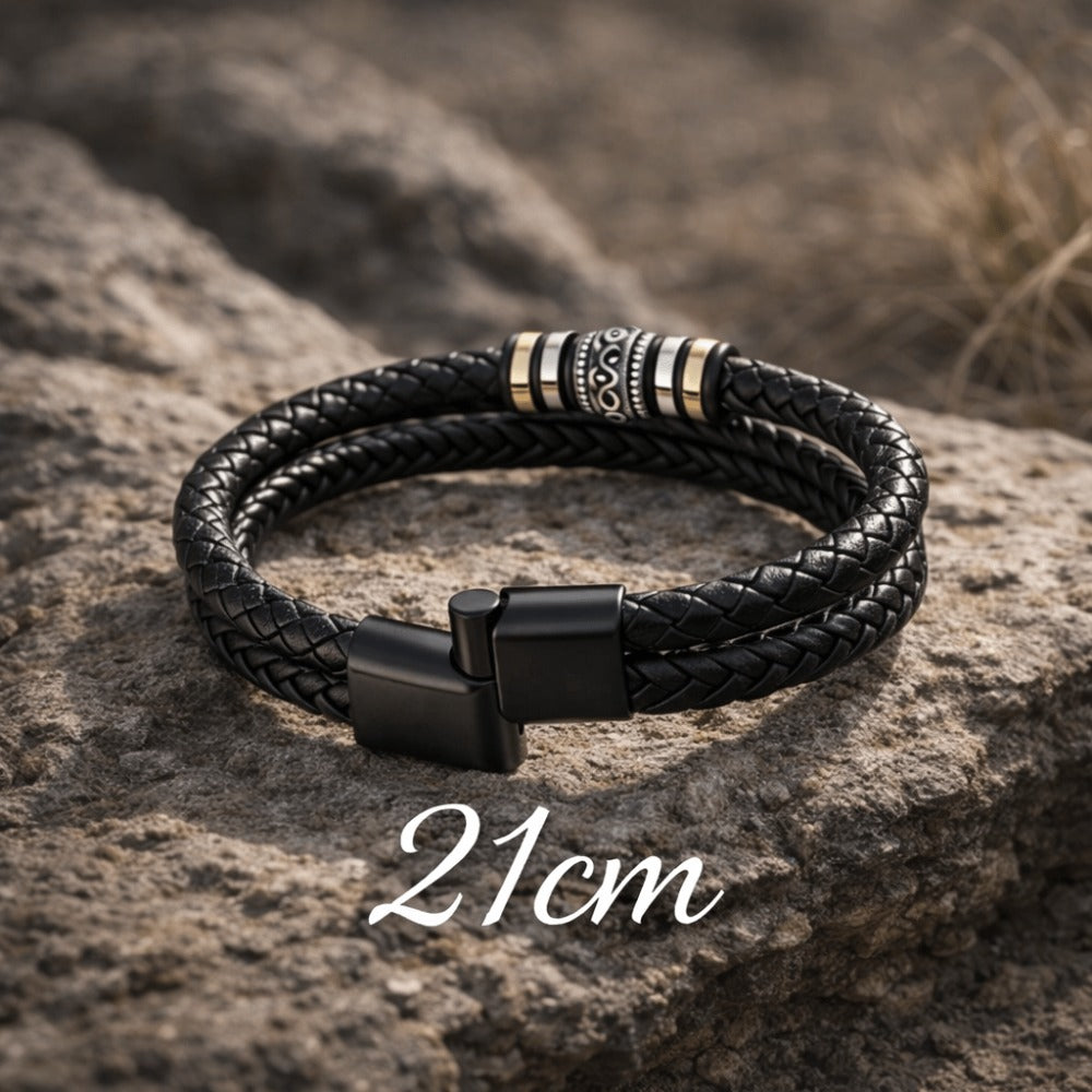 Muñequera de Cuero para Hombre, Brazalete Trenzado Negro con Cierre Magnético de Acero Inoxidable, Regalo para Hombres en el Día de San Valentín, Cumpleaños, 21Cm Adecuado para la Mayoría.