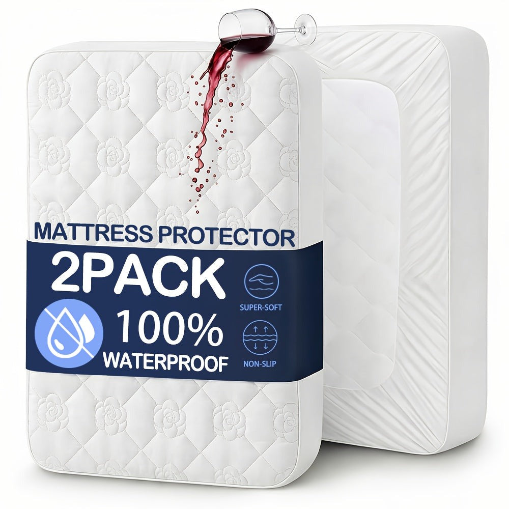 2 protectores de colchón impermeables - Ropa de cama lujosamente cómoda y suave, sábana ajustable transpirable de bolsillo profundo, se adapta a la mayoría de los colchones, silenciosa, resistente al polvo y a las manchas, color aleatorio, paquete múltipl