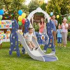 Tobogán infantil arqueado 4 en 1, tobogán infantil con columpio y canasta de baloncesto, longitud del tobogán 145 cm, apto para toboganes infantiles de interior y exterior, toboganes de jardín, toboganes para niños pequeños, parques infantiles