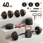 Juego de mancuernas ajustables 2 en 1 de 40 kg. Este juego multifuncional incluye discos para mancuernas, barra de conexión y barra para pesas rusas. Compatible con diversas barras de conexión, ideal para hombres y mujeres.，mancuernas pesadas