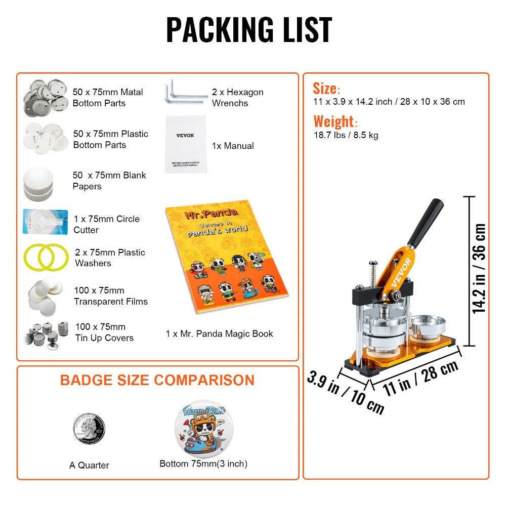 Máquina para hacer botones VEVOR, kit de prensa para hacer insignias de 75 mm (3 pulgadas), máquina para hacer pines de regalo para niños, suministros para hacer botones con 500 piezas de botones y cortador de círculos & libro mágico