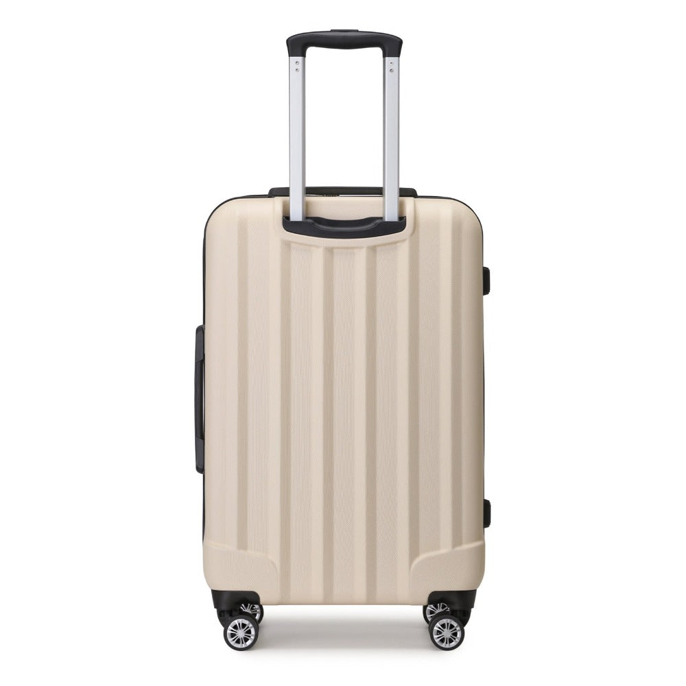 3 piezas de conjunto de maleta de cabina Beige ABS carcasa dura Carry On Trolley Case equipaje de mano ligero con 4 ruedas y cerradura de combinación