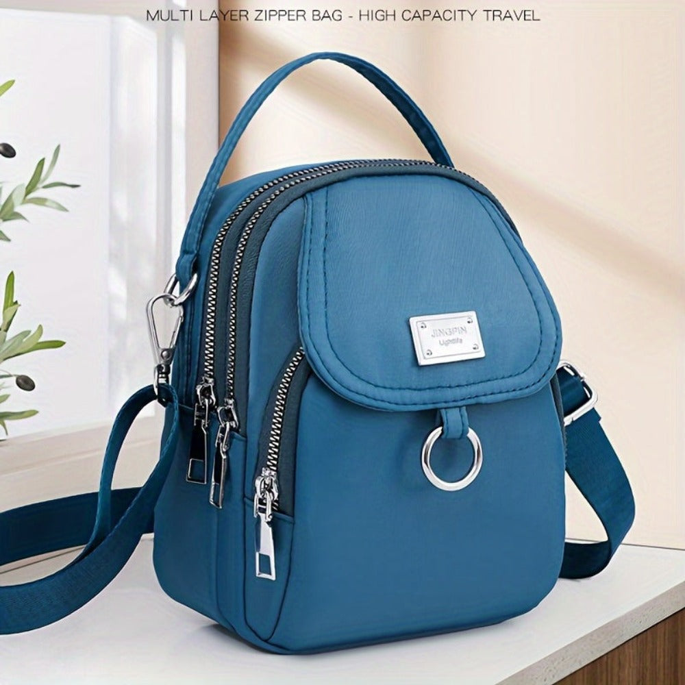 Bolso Bandolera Ligero de Nylon para Mujer en 4 Colores - Mini Bolso Casual con Múltiples Compartimentos con Cremallera, Correa de Hombro Desmontable y Ajustable y Bolsillo Frontal, Bolso Cruzado Pequeño, Bolso de Viaje Versátil, Cierre Seg