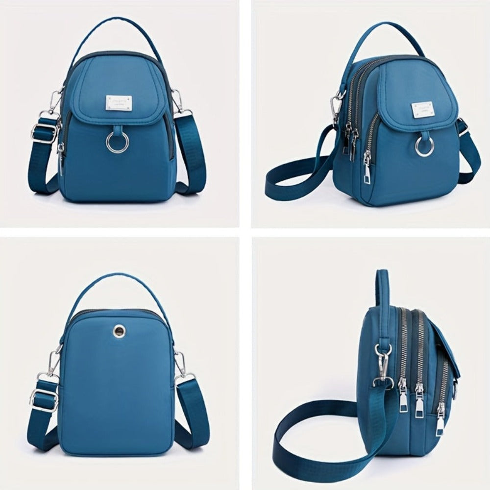 Bolso Bandolera Ligero de Nylon para Mujer en 4 Colores - Mini Bolso Casual con Múltiples Compartimentos con Cremallera, Correa de Hombro Desmontable y Ajustable y Bolsillo Frontal, Bolso Cruzado Pequeño, Bolso de Viaje Versátil, Cierre Seg