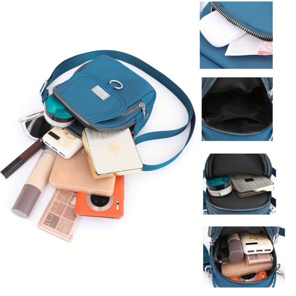 Bolso Bandolera Ligero de Nylon para Mujer en 4 Colores - Mini Bolso Casual con Múltiples Compartimentos con Cremallera, Correa de Hombro Desmontable y Ajustable y Bolsillo Frontal, Bolso Cruzado Pequeño, Bolso de Viaje Versátil, Cierre Seg