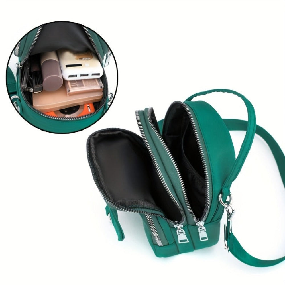 Bolso Bandolera Ligero de Nylon para Mujer en 4 Colores - Mini Bolso Casual con Múltiples Compartimentos con Cremallera, Correa de Hombro Desmontable y Ajustable y Bolsillo Frontal, Bolso Cruzado Pequeño, Bolso de Viaje Versátil, Cierre Seg