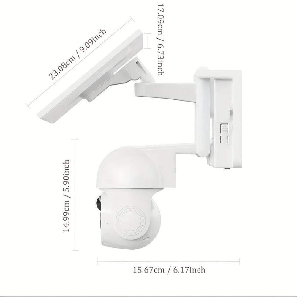 Cámara de seguridad 4G 4MP con energía solar [Sin conexión Wifi] con batería grande de 10000Mah, PTZ de 360°, visión nocturna a color, detección humanoid de IA, alarma de luz y sonido, audio bidireccional, almacenamiento en la nube/local, adecuada para pa