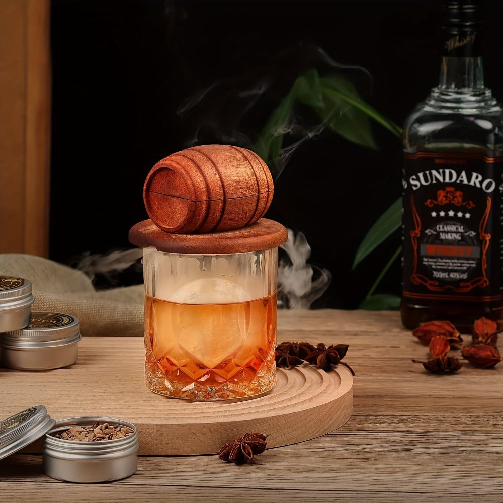 Kit Ahumador de Whisky con Antorcha - 6 Sabores de Leña en Chip, 2 Vasos, 2 Moldes de Hielo - Kit Infusor Ahumador de Cocktail, Kit Ahumador de Bebidas Old Fashioned, Regalos de Cumpleaños de Bourbon Whisky para Hombres, Papá (NO Butano)