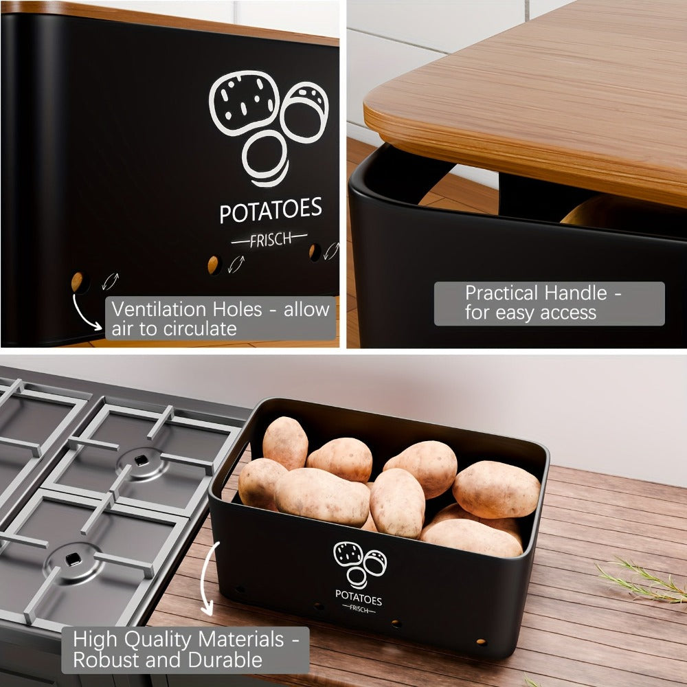 3 Piezas Caja de Almacenamiento de Verduras, Tarro para Patatas, Cebollas y Ajos, Crisper de Metal para Verduras, Organizador de Alimentos para Cocina y Despensa