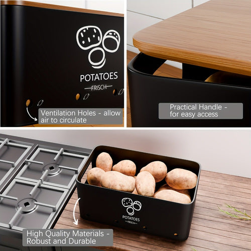 3 Piezas Caja de Almacenamiento de Verduras, Tarro para Patatas, Cebollas y Ajos, Crisper de Metal para Verduras, Organizador de Alimentos para Cocina y Despensa