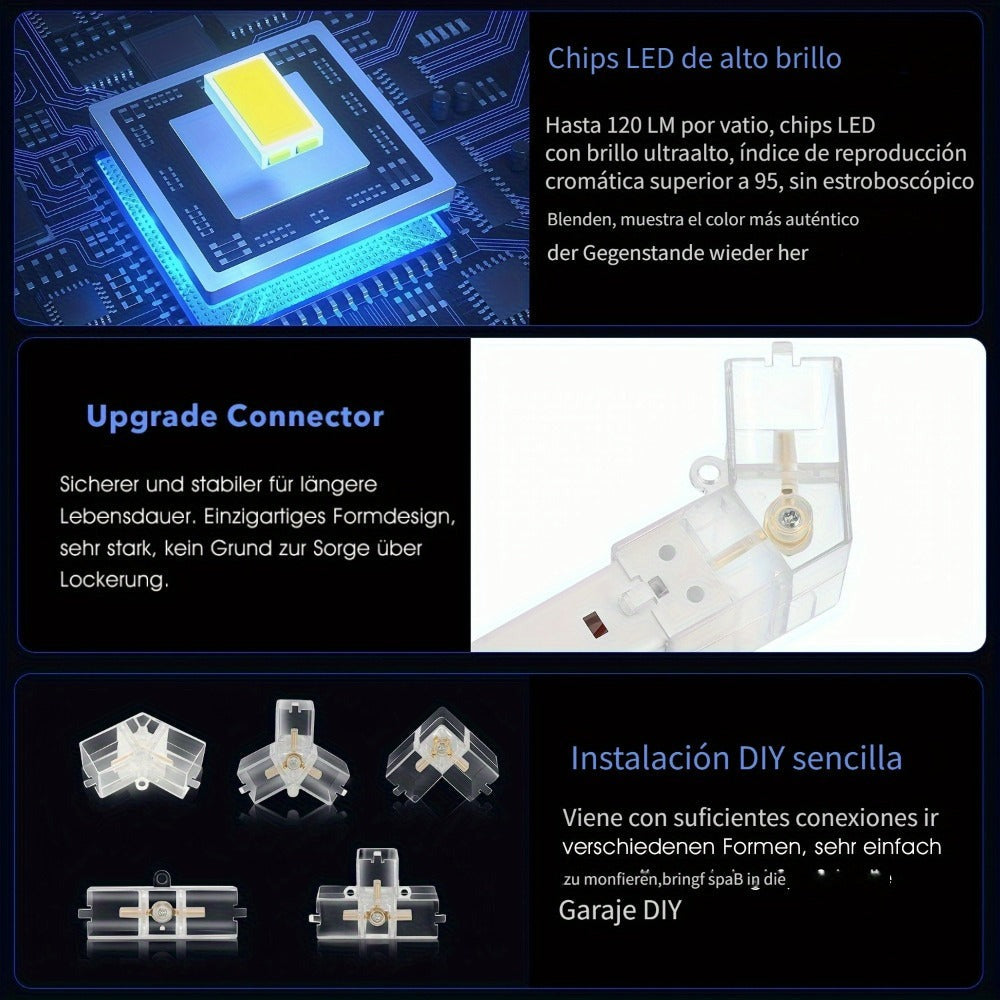 Luz de Garaje Hexagonal - Diseño Semi-Empotrado de 14 Agujeros, Marco Rectangular con Estructura de Panal LED, 6500K para Taller, Gimnasio, Peluquería, Oficina y Iluminación de Juegos