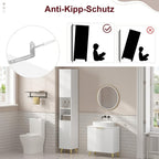 1pc Armario Alto para Baño, Armario de Baño de 2 Puertas, 2 Compartimentos Abiertos, Muebles de Baño con Estantes Ajustables, Armario de Almacenamiento para Baño, Blanco, 30 x 180 x 28cm