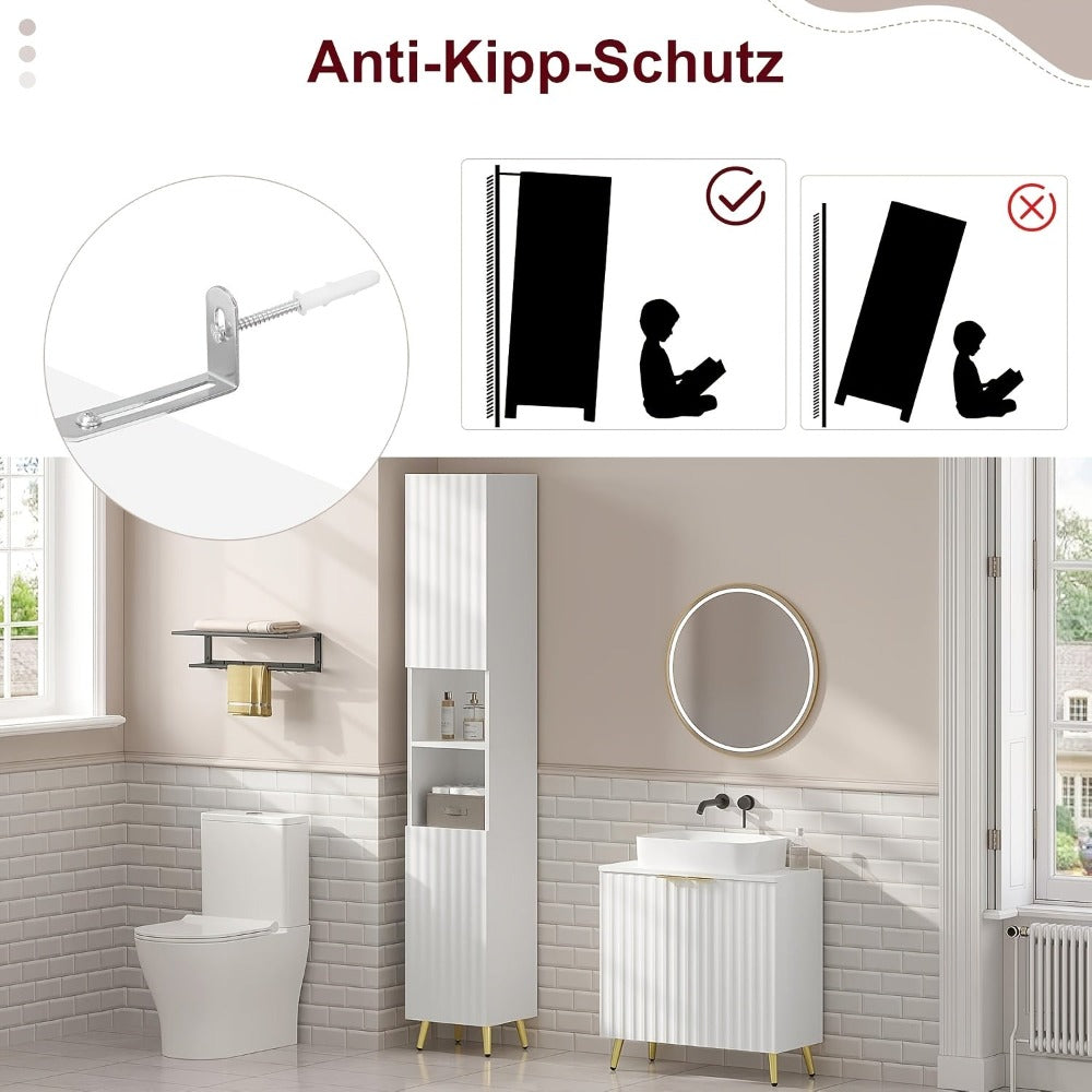 1pc Armario Alto para Baño, Armario de Baño de 2 Puertas, 2 Compartimentos Abiertos, Muebles de Baño con Estantes Ajustables, Armario de Almacenamiento para Baño, Blanco, 30 x 180 x 28cm