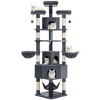 Árbol para gatos de 220 cm de varias capas con 3 casitas para gatos, 3 plataformas, 3 hamacas, 8 postes de sisal, 1 bola de pelo y 1 cuerda de sisal