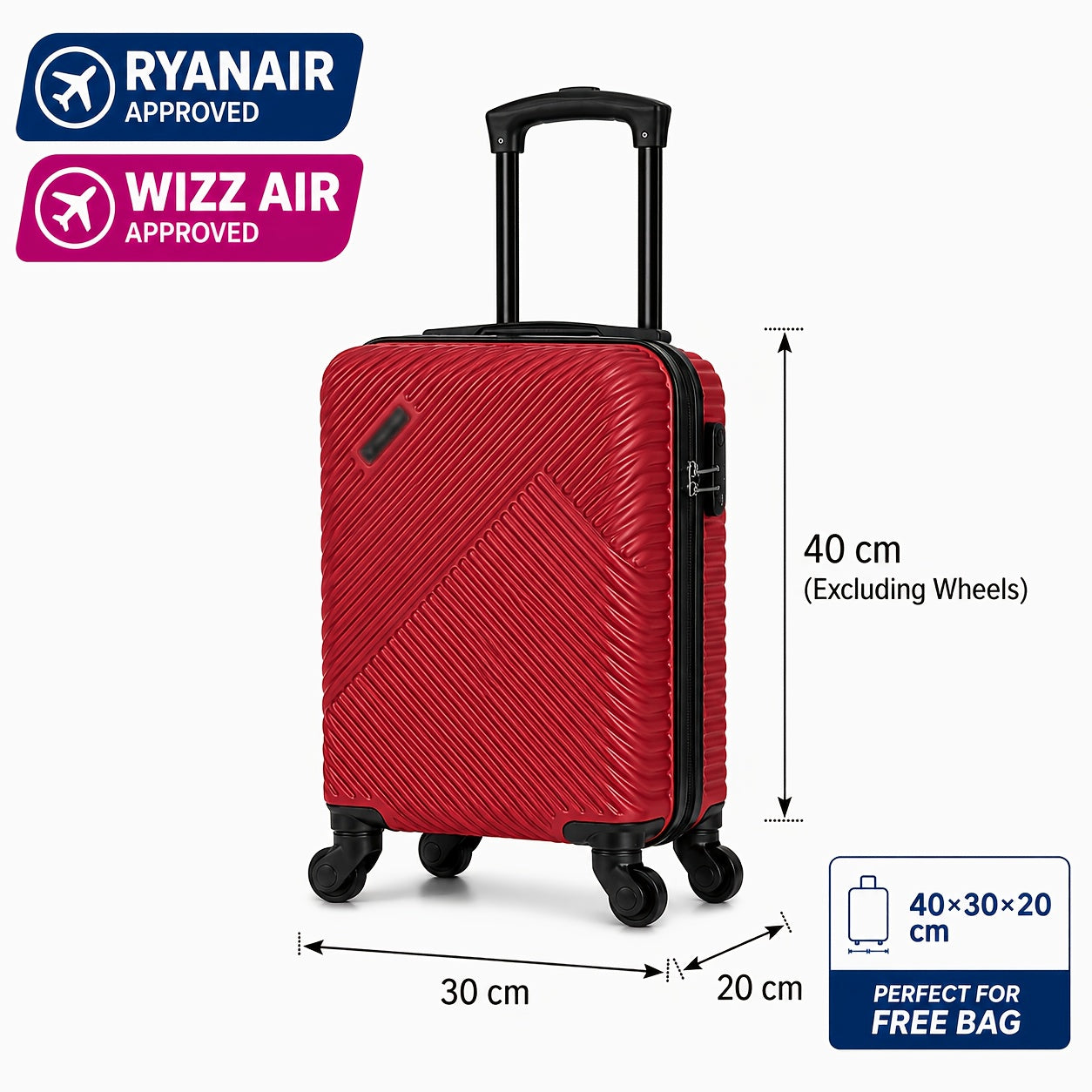 Ryanair, Aerolínea Bajita, Regulaciones de la UE 40X30X20Cm Mini Maleta Fresca y Sencilla, con Ruedas Desmontables, Pasador Telescópico, Ruedas Giratorias de 360 Grados de Spring Airlines, Cerradura de Combinación, Maleta de Embarkación, Esencial para Via