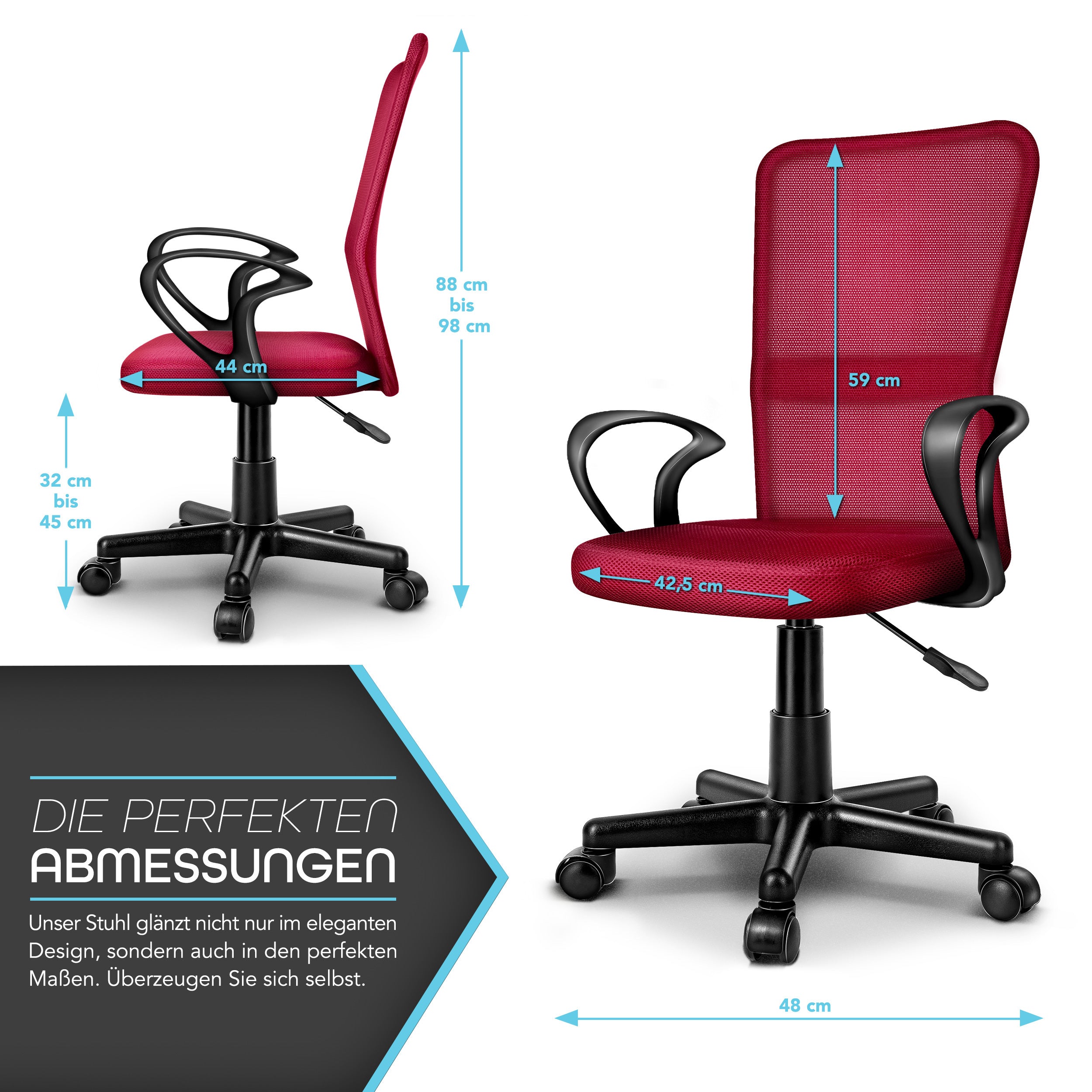 Silla de Oficina TRESKO® con Reposabrazos, Altura Ajustable Continua | Silla Giratoria de Malla Transpirable | Silla de Escritorio con Ruedas de Plástico Ligeras, Superficie Acolchada, Ajuste Ergonómico | Silla de Ordenador Ideal para Oficina en Casa, Hab