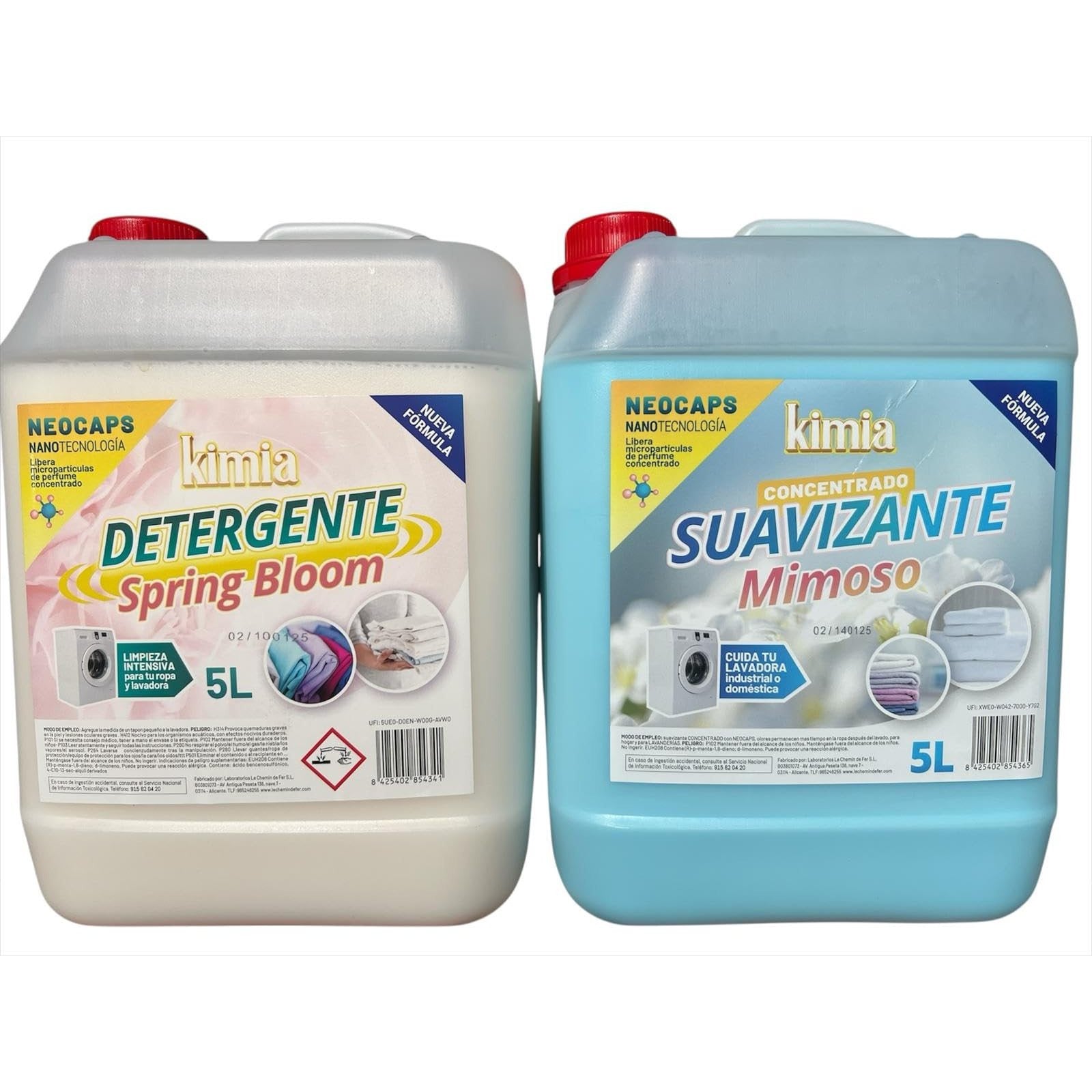 KIMIA - Pack Detergente Concentrado Spring Bloom 5L + Suavizante Concentrado Mimoso 5L | Limpieza Profunda | Fragancia Primaveral y Duradera | Protege Color de la Ropa | Suavidad y Frescor Duradero