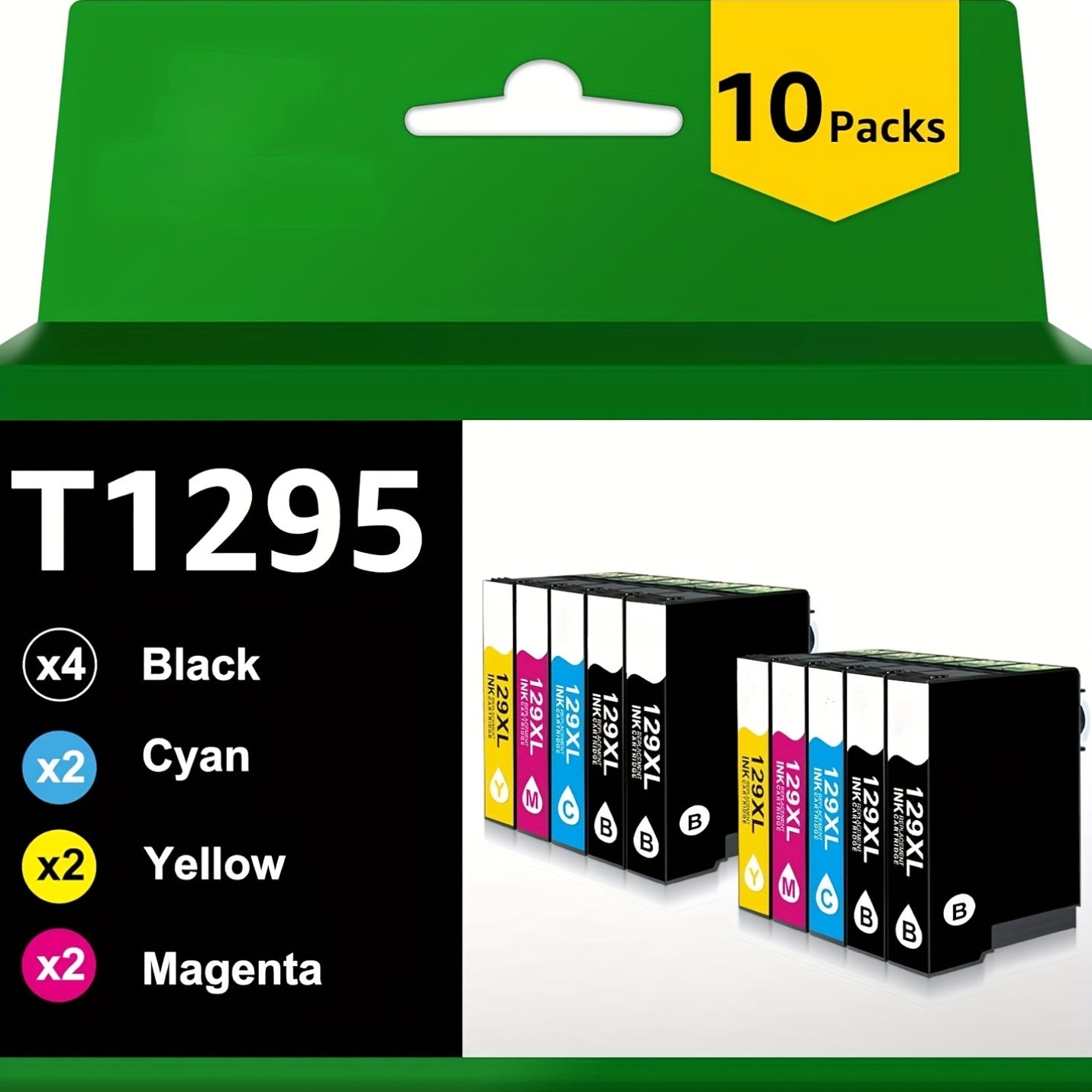 Cartuchos de tinta | Pack de cartuchos compatibles T1295 para impresora Epson WF 3520, para Epson T1291 T1292 T1293 T1294 para Stylus SX435W