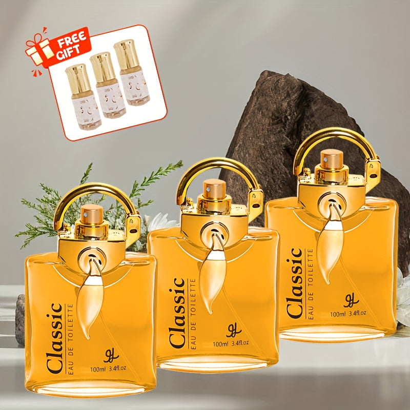 Perfume para hombre de 100 ml*3+3 ml*3, Perfume de almizcle y limón, Muestra el encanto masculino, Perfume fresco para hombre, Perfume romántico de larga duración, Diseño hermoso, Regalos festivos, Muy adecuado para la vida diaria y el trabajo