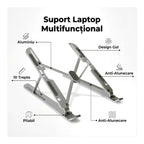 Soporte Portátil Mesa 6 Ángulos Ajustables, Aleación de Aluminio, Soporte Ordenador Portatil Ventilado Plegable para 10-15.6” Portátiles y Tableta - Plata