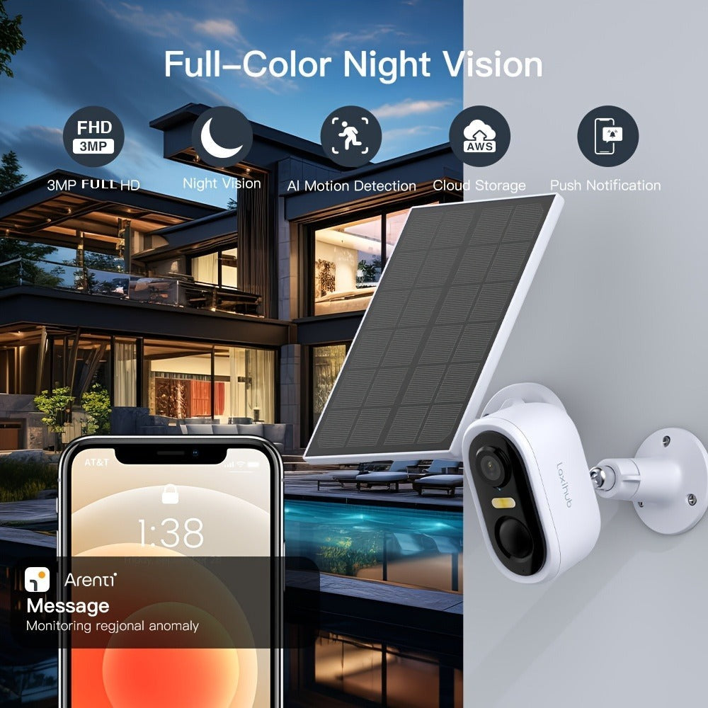 4pcs Cámara de Seguridad Solar LaxiHub, Cámara Inteligente Inalámbrica para Exteriores con Energía Solar, WiFi para Hogar, IP65, Visión Nocturna en Color, Audio Bidireccional, Seguimiento de Movimiento con IA, Control por APP