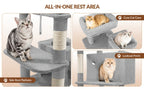 Fobyfurny Árbol para Gatos, Torre de 178cm para Gatos de Interior, Marco de Escalada para Gatos de Múltiples Niveles con Postes Rascadores, Tabla Rascadora, 2 Condominios Cómodos, 2 Perchas, Pompones, Lugar de Descanso
