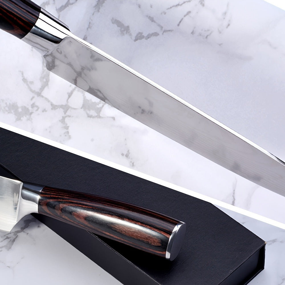 Juego de 8 cuchillos, Cuchillo de chef, Cuchillo de cocina universal, Acero inoxidable alemán, Mangos ergonómicos de Pakkawood para restaurante doméstico