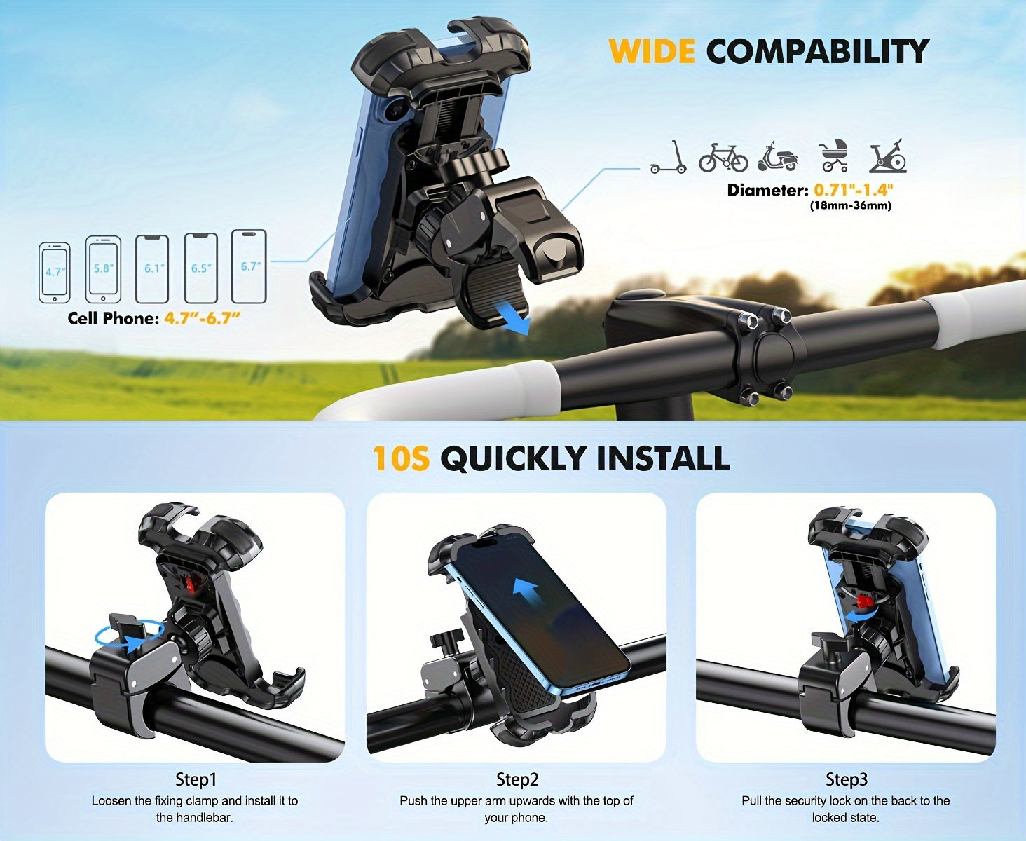 Soporte de móvil para bicicleta para ciclismo motocicleta y navegación | 17.27cm
