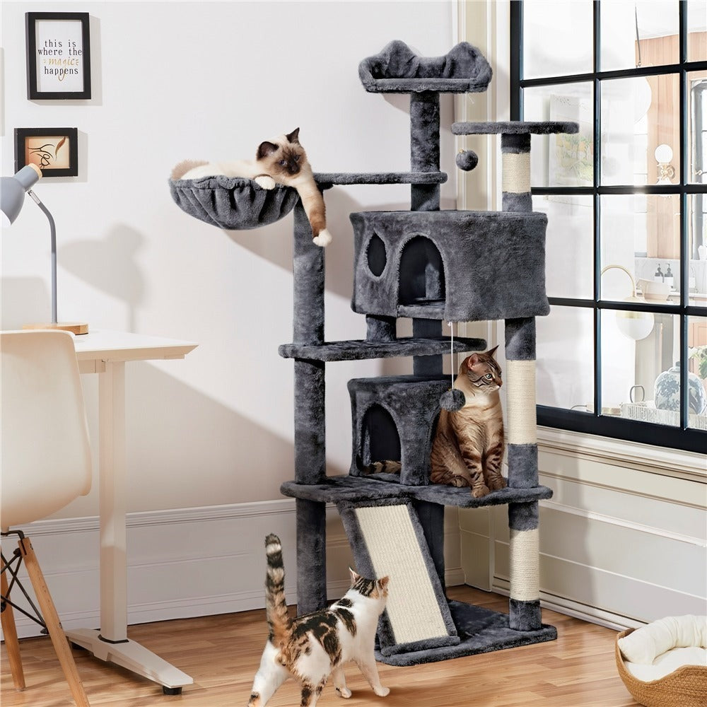 Rascador para gatos Costoffs, de 145 cm de altura, robusto árbol trepador con postes de sisal para rascar, 2 cuevas para gatos y sisal de juego para gatos
