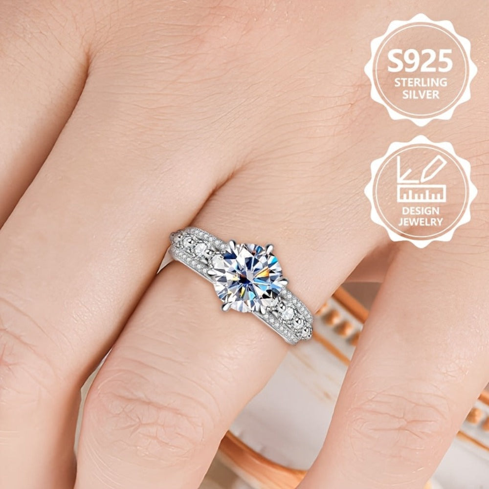 Anillo de moda exquisito para mujer de plata de ley 925, peso total del producto (3.94 g), elegante y a la moda, engastado con brillantes piedras de moissanita. Un anillo de joyería de alta calidad para mujer con apariencia excelente, adecuado para viajes