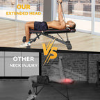 Banco de pesas versátil, banco de ejercicios plegable con una capacidad de carga de 299.37 KG, soporte mejorado para cabeza, cuello y columna vertebral, posiciones de inclinación, declinación y plana ajustables para entrenamiento de fuerza en el gimnasio