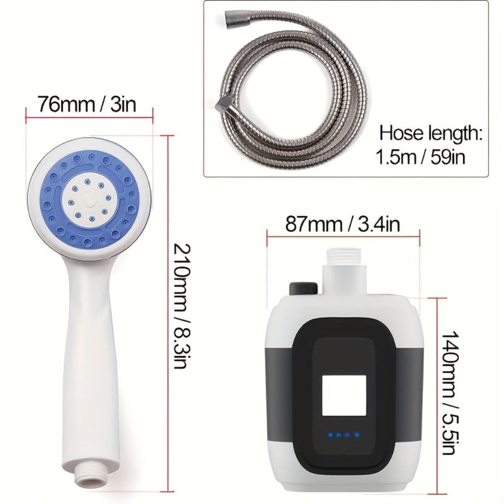 Bomba de ducha de camping recargable portátil multifuncional - Cabezal de ducha para exteriores de 2000 mAh, puede extraer agua de un cubo, adecuada para camping, viajes, baño de mascotas, lavado de coches y jardinería | Bomba de ducha de camping de mano,