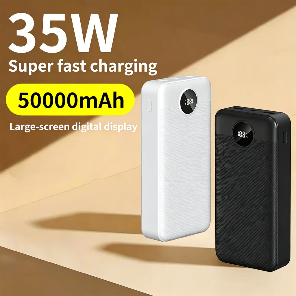 Baterías externas | Banco de energía portátil con gran capacidad de 50000mAh, pantalla LED para nivelación del batería, textura mate, carga