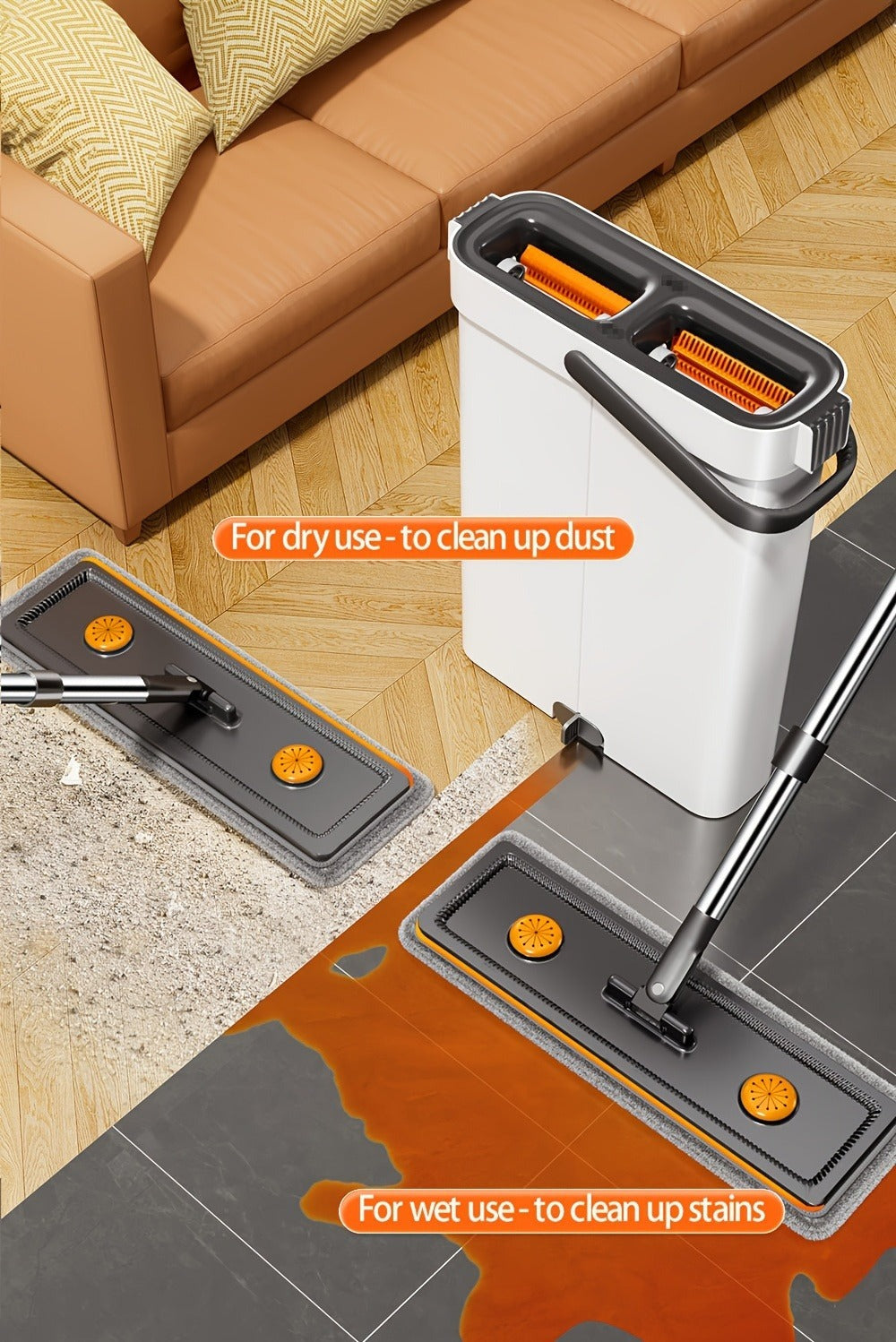 1 Juego, Set de Fregona y Cubo con 6 Paños, Herramienta de Limpieza para el Hogar, Adecuado para Sala de Estar, Dormitorio, Cocina, Baño, Inodoro, Set de Limpieza de Fregona y Cubo Comercial, ¡Aprovecha para la Limpieza de Navidad! ¡Regalos de Navidad, Re