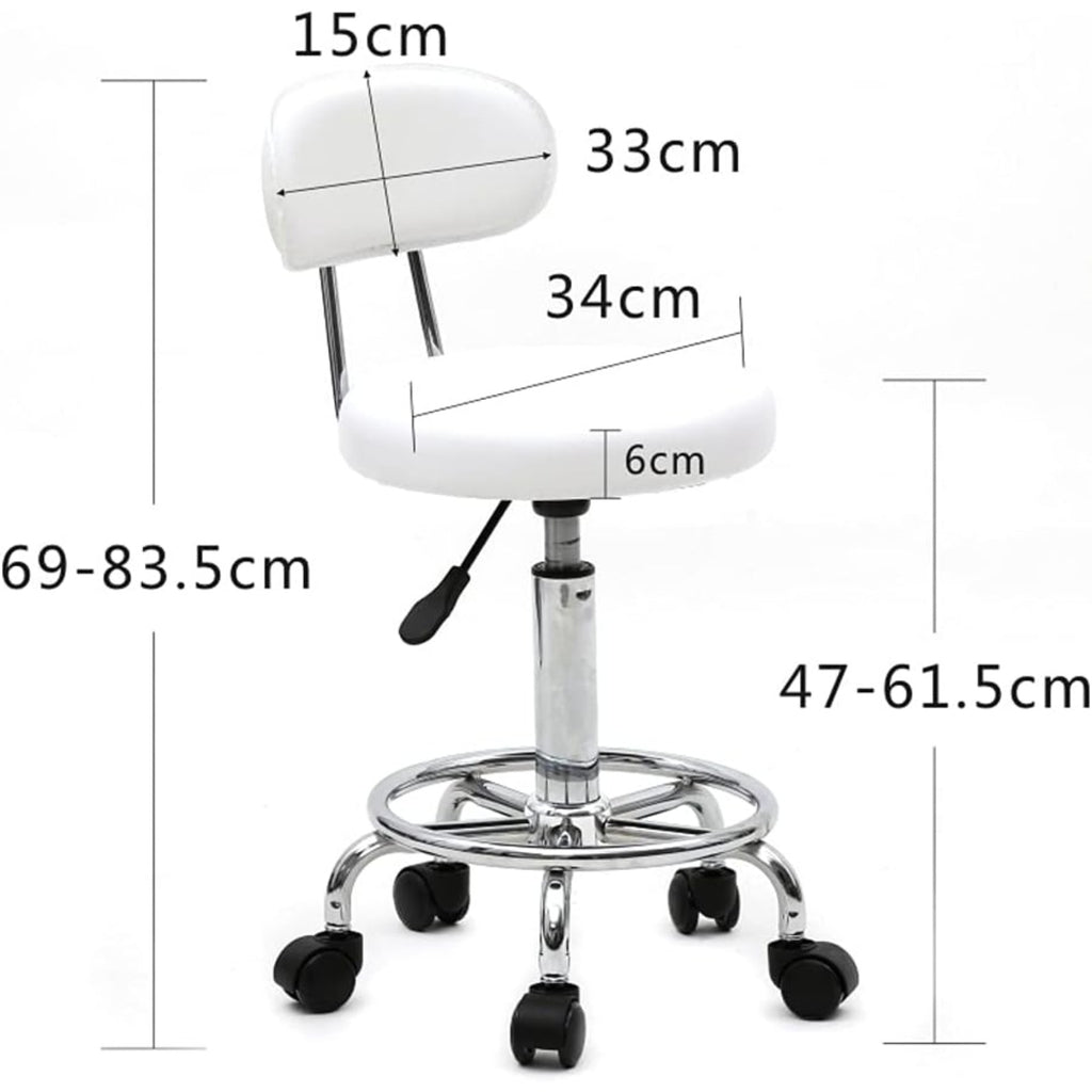 Taburete de oficina Bonnlo | Rodante, giro de 360°, altura ajustable, material de PVC, forma redonda, respaldo negro para estudio de uñas, salón de belleza, spas y oficinas