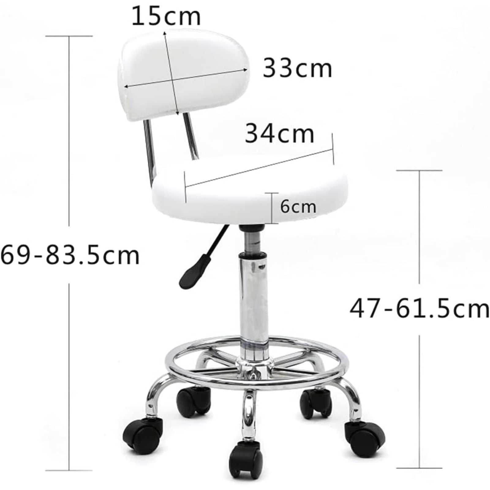 Taburete de oficina Bonnlo | Rodante, giro de 360°, altura ajustable, material de PVC, forma redonda, respaldo negro para estudio de uñas, salón de belleza, spas y oficinas