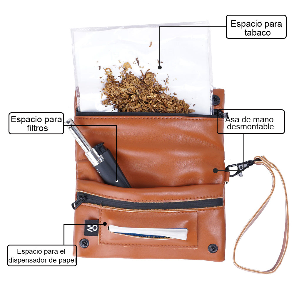 Pitillera tabaco de liar hombre y mujer tabaquera de cigarillos de PU y tela material hidrófugo forro impermeable con asa de mano