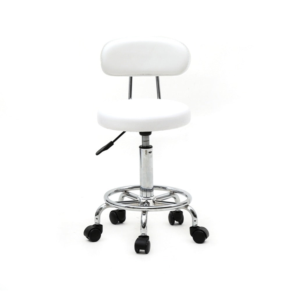 Taburete de salón redondo con ruedas y respaldo, taburete giratorio de salón de altura ajustable con ruedas y asiento suave para spa, salón de dibujo, tatuaje