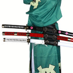 3 Piezas Set de Espadas Anime, Hoja de Bambú Segura No Afilada, Accesorio de Cosplay, Katana Espada Samurái, Regalo de Halloween y Navidad, Cinturón y Soporte para Espada