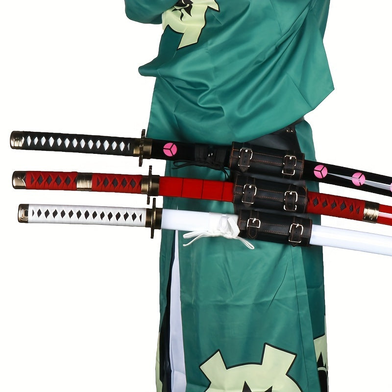 3 Piezas Set de Espadas Anime, Hoja de Bambú Segura No Afilada, Accesorio de Cosplay, Katana Espada Samurái, Regalo de Halloween y Navidad, Cinturón y Soporte para Espada